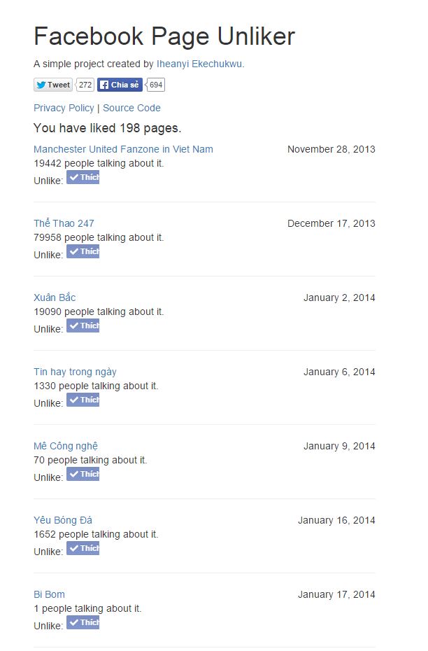 Cách unlike fan page Facebook hàng loạt nhanh chóng.