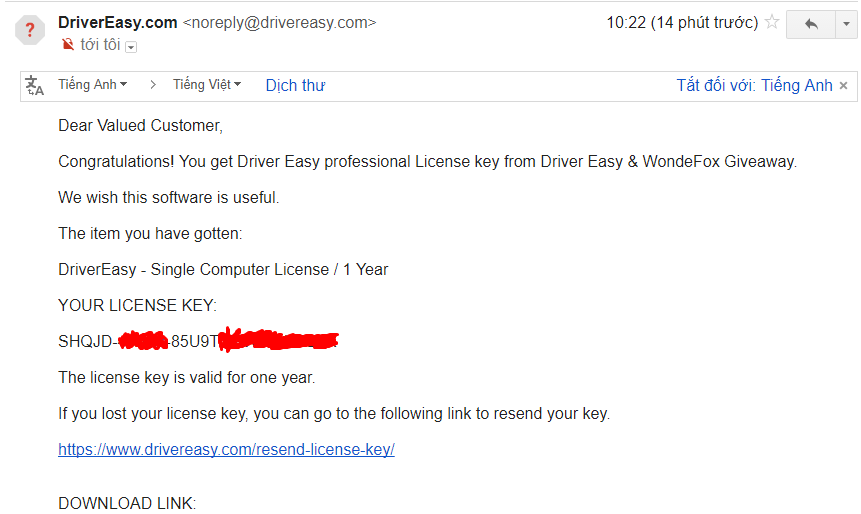 Nhận miễn phí 1 năm bản quyền sử dụng phần mềm Driver Easy
