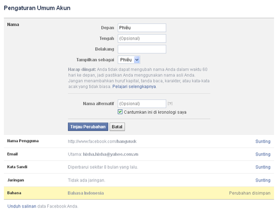 Hướng dẫn các đổi tên Facebook 1 chữ cực kì đơn giản