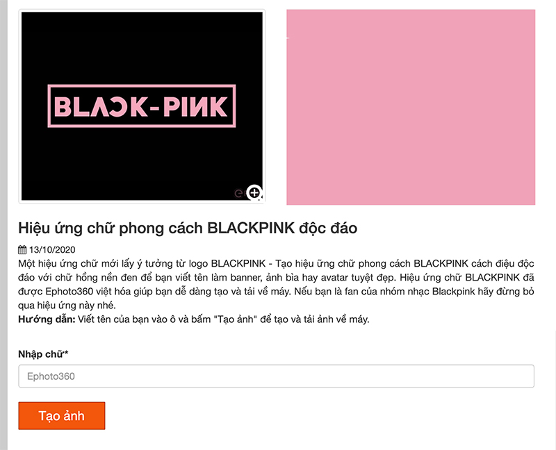 Các tạo hiệu ứng chữ phong cách BlackPink theo tên của bạn